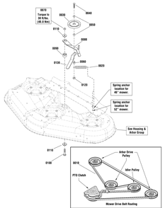 46" Mower Deck - Clutch Group Diagram and Parts List for 1695809  Briggs and Stratton Lawn Tractor Accessories